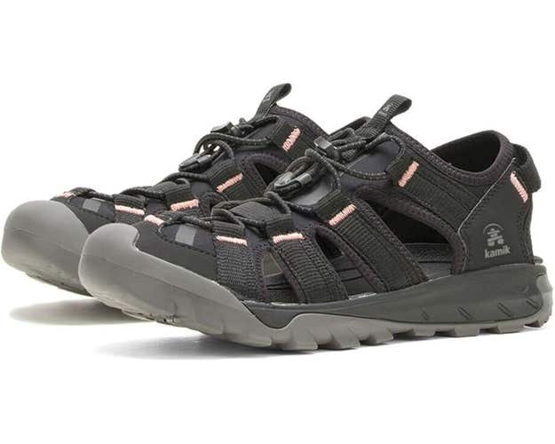Kamik Syros Web HK2710-BLK Sandals Women's 9 Black Leather Waterproof Shoes P407