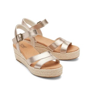 TOMS Audrey 10020767 Strappy Women's 10 Gold Leather Braided Wedge Sandals P258