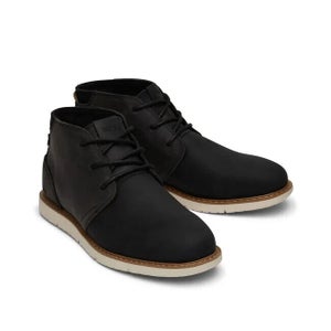 Toms Navi 10016906 Boot Men's US 12 Black Leather Round Toe Ankle Chukka P287