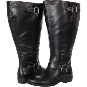 David Tate Boost Women's 11 Black Leather Side Zipper Mid-Calf Buckle Boots P413