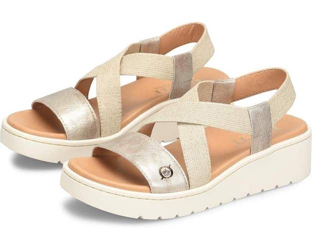 Born Kasady BR0057330 Sandals Women's US 7 Light Gold Wedge Heel Slingback P316