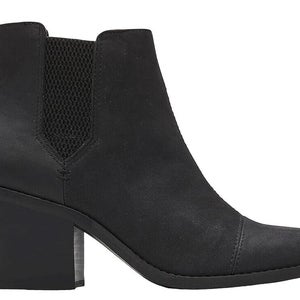 Toms Everly 10016837-001 Boots Women's 9.5 Black Leather Block Heel Booties P308