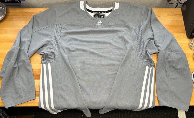 Size 56 Adidas Gray 3-Stripe Hockey Practice Jersey - Fight Strap