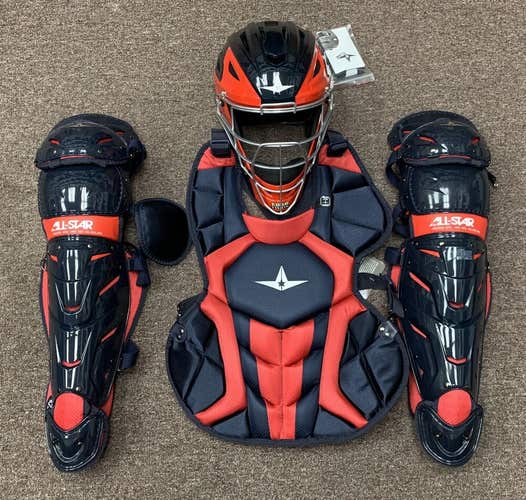 All Star System 7 Axis Intermediate 13-16 Catchers Gear Set - Navy Blue Red