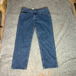 Carhartt Mens Jeans 40x32 Blue Denim Pant Straight Workwear Logo Classic Casual