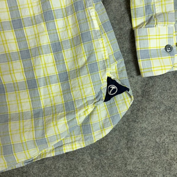 Hammer Made Mens Shirt 44 17.5 Yellow Blue Button Dress Formal Work Corp Cotton