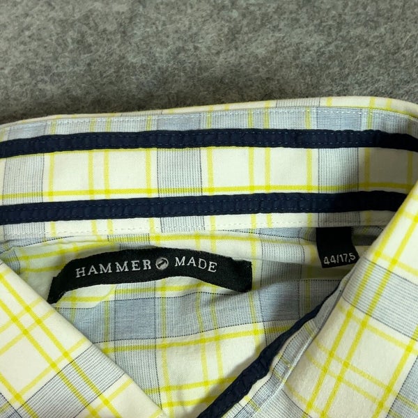 Hammer Made Mens Shirt 44 17.5 Yellow Blue Button Dress Formal Work Corp Cotton