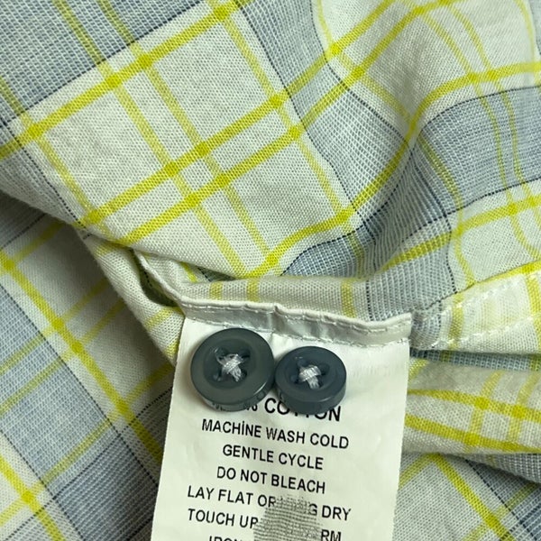 Hammer Made Mens Shirt 44 17.5 Yellow Blue Button Dress Formal Work Corp Cotton