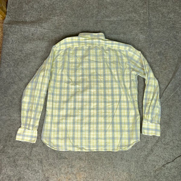 Hammer Made Mens Shirt 44 17.5 Yellow Blue Button Dress Formal Work Corp Cotton