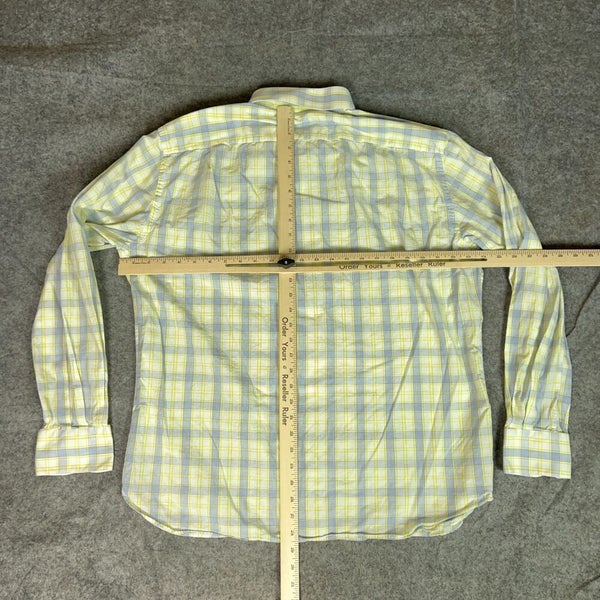 Hammer Made Mens Shirt 44 17.5 Yellow Blue Button Dress Formal Work Corp Cotton