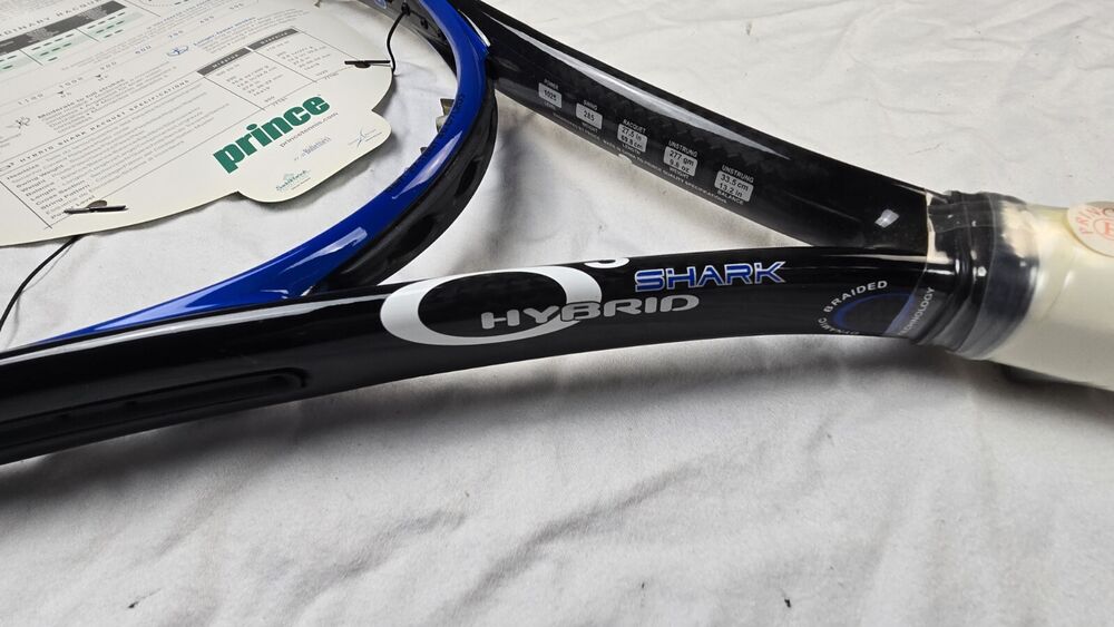 VTG NOS Prince O3 Hybrid Shark Tennis Racket TC166A 4 1/2" Unstrung OS 110 Sq In