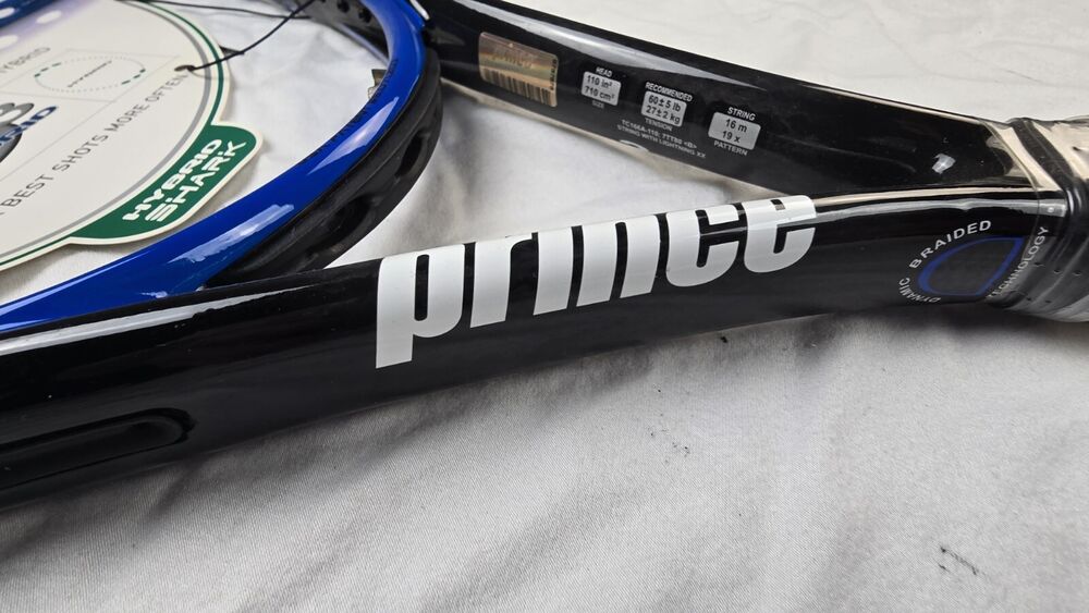 VTG NOS Prince O3 Hybrid Shark Tennis Racket TC166A 4 1/2" Unstrung OS 110 Sq In