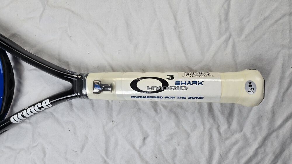 VTG NOS Prince O3 Hybrid Shark Tennis Racket TC166A 4 1/2" Unstrung OS 110 Sq In