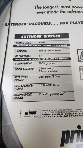 Prince Extender Ripstick Tennis Racket w/ Cover - 4 1/4 in, Longbody, MP, 1995