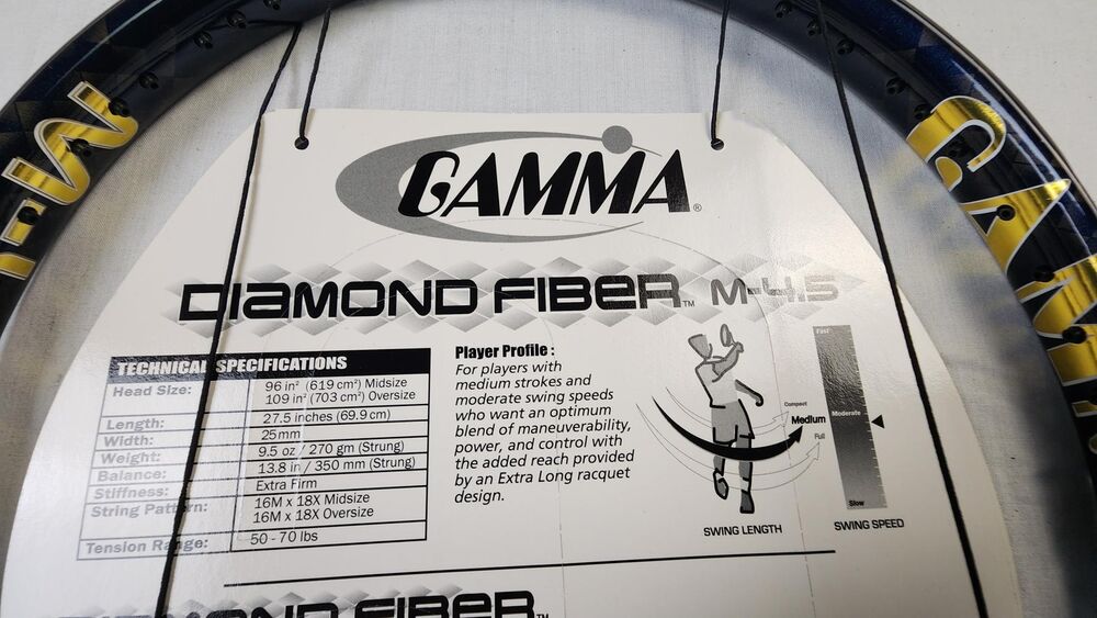 Gamma Diamond Fiber M-4.5 Tennis Racket w/ Cover - 4 3/8 in, Longbody, OS, Blue