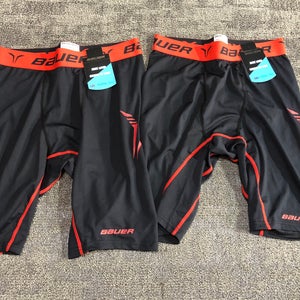 2 Pairs Bauer Hockey Base Layer Premium Elite Core Compression Fit Shorts LARGE