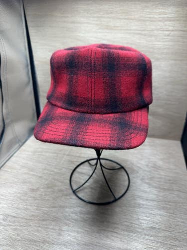 Amj Packfic Red Flannel Hat Ear Flap Made In USA Portland Oregon Md