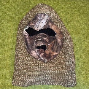 Vintage Camo Balaclava Ski Hunting Face Mask Warm Made In USA Bank Robber Beanie
