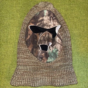 Vintage Camo Balaclava Ski Hunting Face Mask Warm Made In USA Bank Robber Beanie