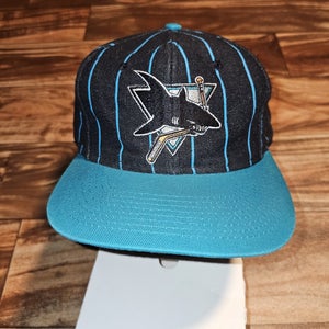 Vintage San Jose Sharks NHL Hockey Pin Stripe Sports Hat Cap Vtg Hockey Snapback