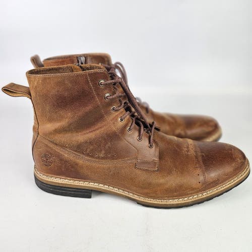 Timberland West Haven Boots Mens Size 13 Brown Leather Lace Up Side Zip Cap Toe