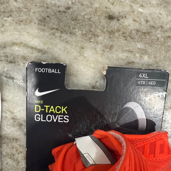 Nike D-Tack Padded Lineman Football Gloves Orange NFL PRO STOCK PGF766-872 4XL  New