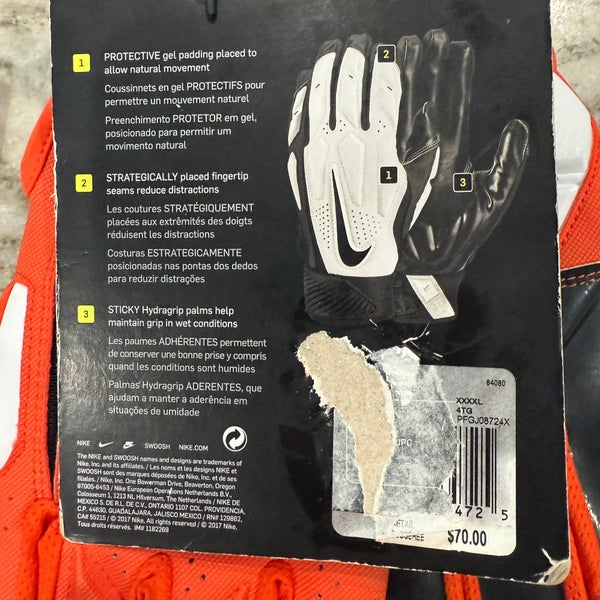 Nike D-Tack Padded Lineman Football Gloves Orange NFL PRO STOCK PGF766-872 4XL  New