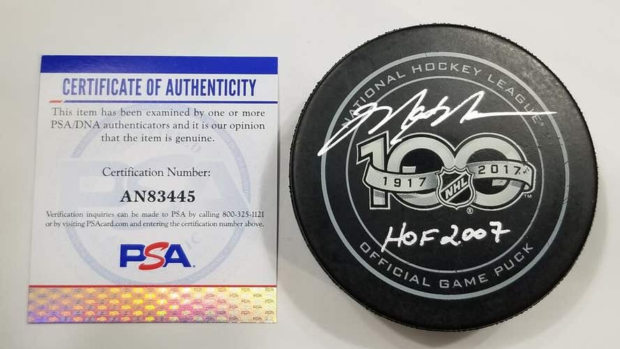 MARK MESSIER Autographed NHL 100th Anniversary Hockey Game Puck PSA Signed 100