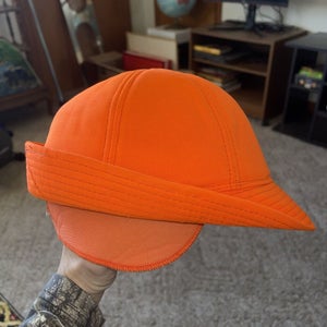 Vintage Youngan Blaze Orange Hunting Brimmed Ear Flap Mens Hat Size M Winter Cap