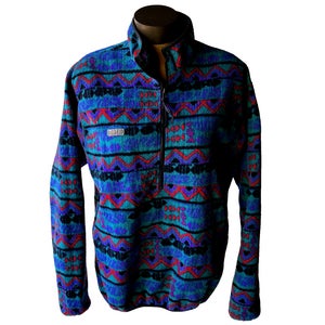 Vintage 1990's Columbia Men's 1/2-Zip Tribal Aztec Fleece Sweater Jacket USA ~ L