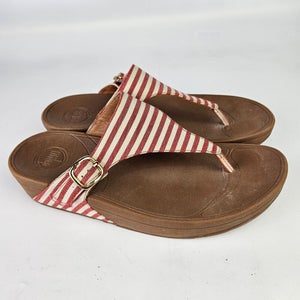 FitFlop The Skinny Thong Wedge Sandals Women's Size 10 Red Stripe Casual