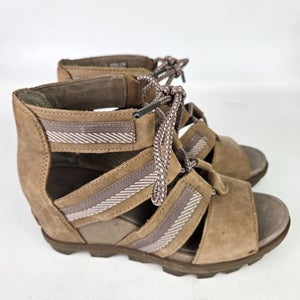 Sorel Joanie II Lace Wedge Sandal Brown Leather Women's Size: 7.5