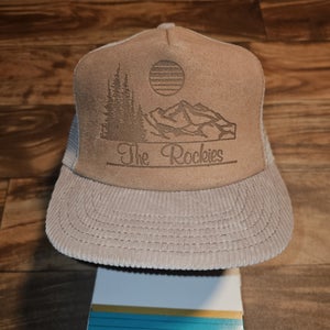 Vintage The Rockies Rocky Mountains Corduroy Leather Mesh USA Made Snapback Hat