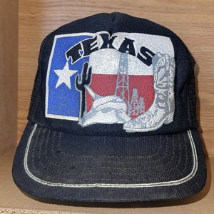 Vintage Texas Trucker Mesh Snapback Hat Cap Flag RARE Puff Print 1980s
