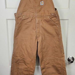 Carhartt YYR01 BRN Double Knee Bib Overalls Youth Junior Size XL Brown Tan