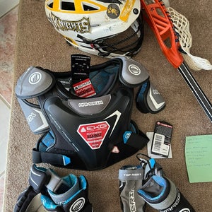 Youth small lacrosse equipment set up. Meets all NOCSAE standards
