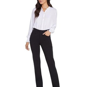 NYDJ Marilyn Pants Women's 14 Petite Black Stretch Straight Leg Zip Fly PLW289