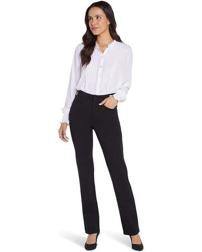 NYDJ Marilyn Pants Women's 14 Petite Black Stretch Straight Leg Zip Fly PLW289