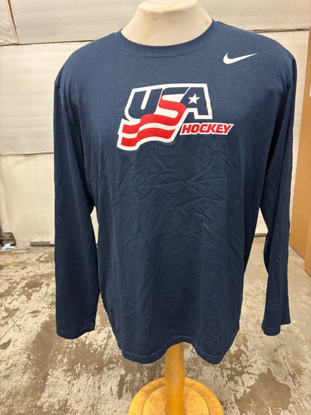 Nike Dri-Fit USA Hockey Blue Long Sleeve Shirt Men’s XL 228032 AR5S3L2