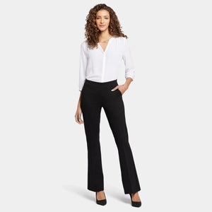 NYDJ Pants Women's Medium Black Flat Front Pull On Flared Leg Trousers PLW250