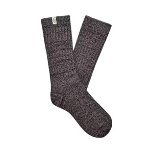 UGG Rib Knit Slouchy Women's One Size Gray Black Stretch Crew Cut Socks PLW148