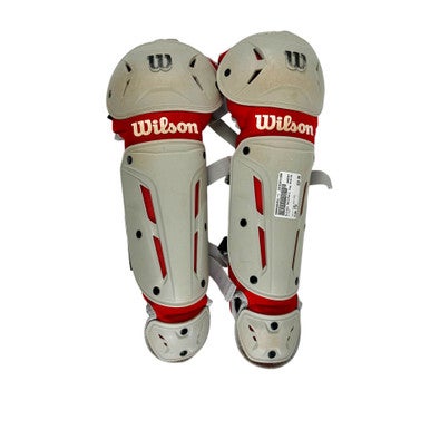 Used Wilson Catcher's Leg Guards Grey And Red Youth Sm 11506-s000268453