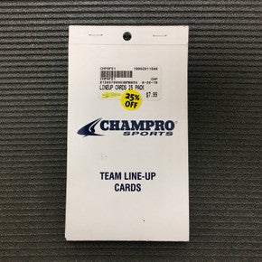 Champro TEAM LINEUP CARDS 25 Pack 11506-CHPAF61