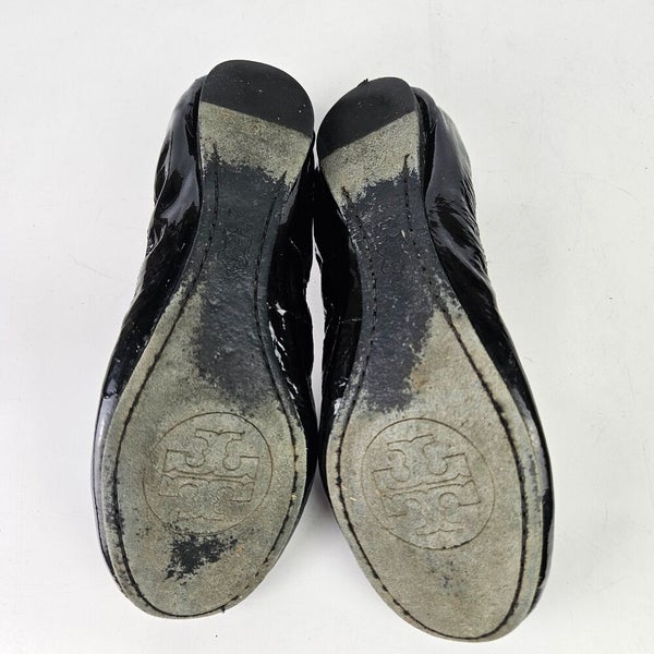 TORY BURCH Reva Black Patent Leather Ballet Flat Shoes Size 7.5 M