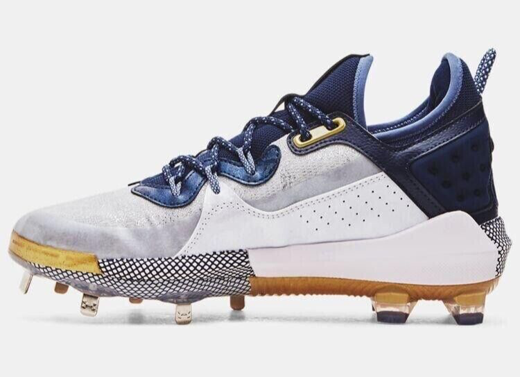 new men's 10.5 Under Armour Harper 8 Low ST Metal Cleats 3026588-103 white/navy