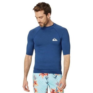 Quiksilver Everyday UPF50 Swimwear Men's L Monaco Blue Stretch Rash Guard PLW261