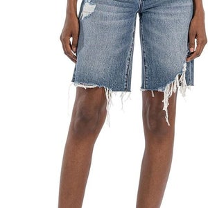 Kut from the Kloth Hailey Shorts Women's 6 Blue Denim Raw Hem High-Rise PLW176