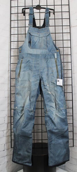 686 20K Black Magic Shell Bib Pants, Women's Small, Deconstructed Denim Indigo