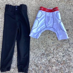 BUNDLE Boy's Black Small Youth Game Pants with Compression Shorts (Used)