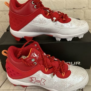 Under Armour 3026597-600 Harper 8 Mid RM JR Baseball Cleats Red White US 5.5Y